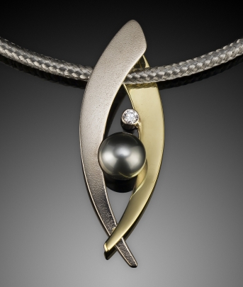 White and Yellow Gold, Pearl and Diamond Slide